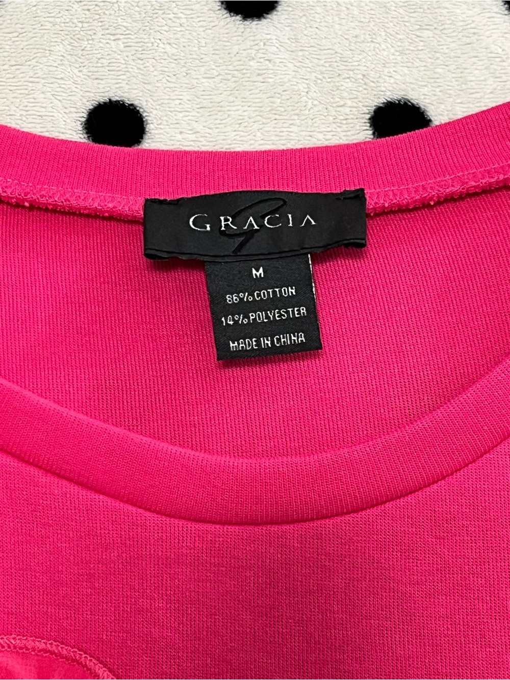 Gracia Hot Pink Rosette Asymmetrical Sleeveless Blouse Size M - Picture 5 of 10